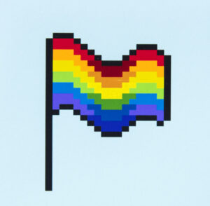 the image shows the icon pixelated with the LGBTQ rainbow flag